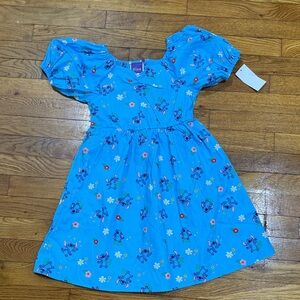 Disney Blue Stitch Floral Puff Sleeve Dress for Kids